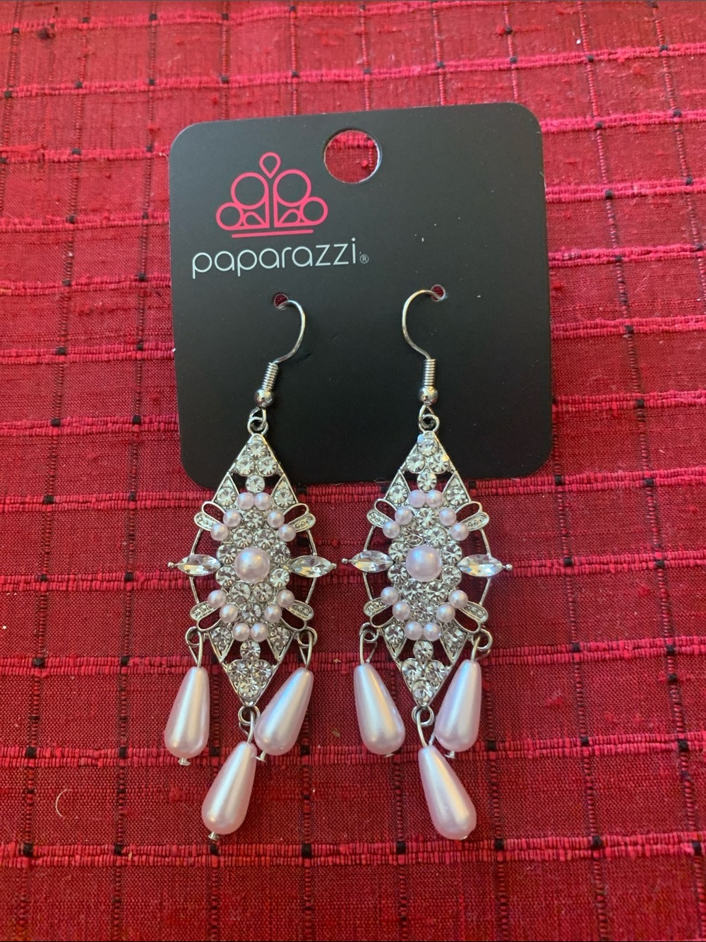 paparazzi Pink Pearl Drop Chandelier Earrings